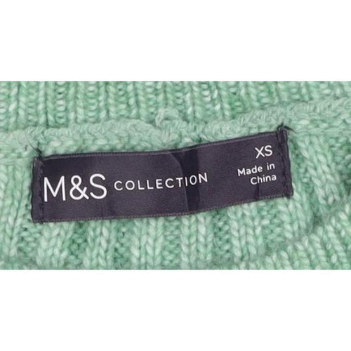 Marks & Spencer Women Green XS Rib Knit Round Neck Pullover Jumper