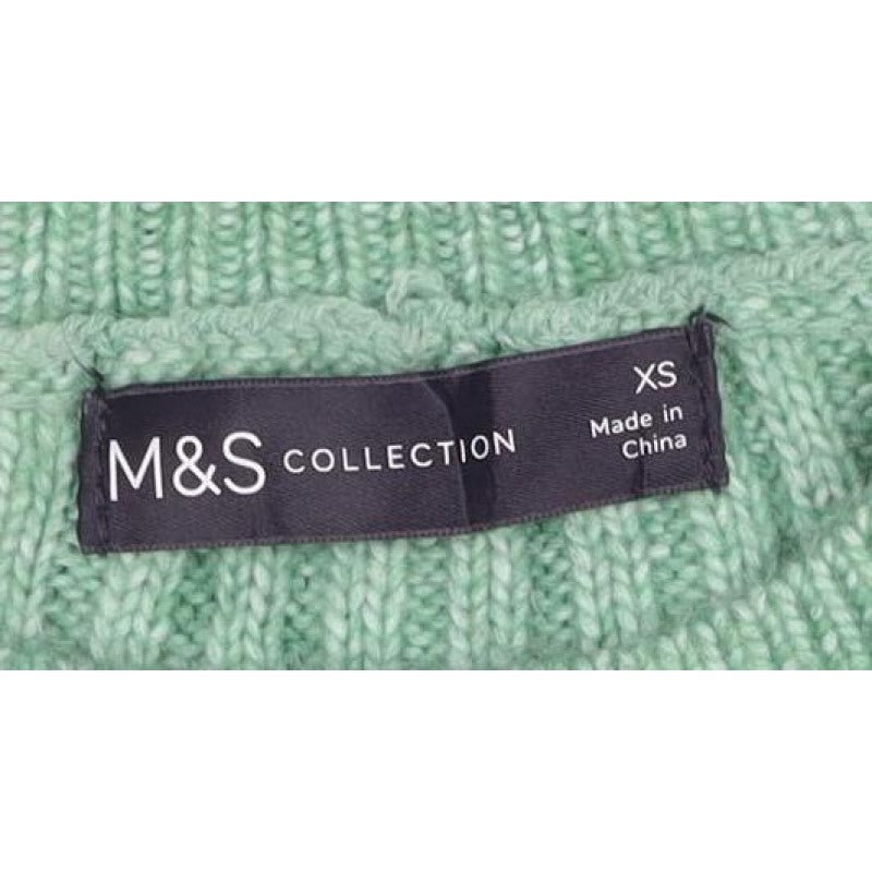 Marks & Spencer Women Green XS Rib Knit Round Neck Pullover Jumper