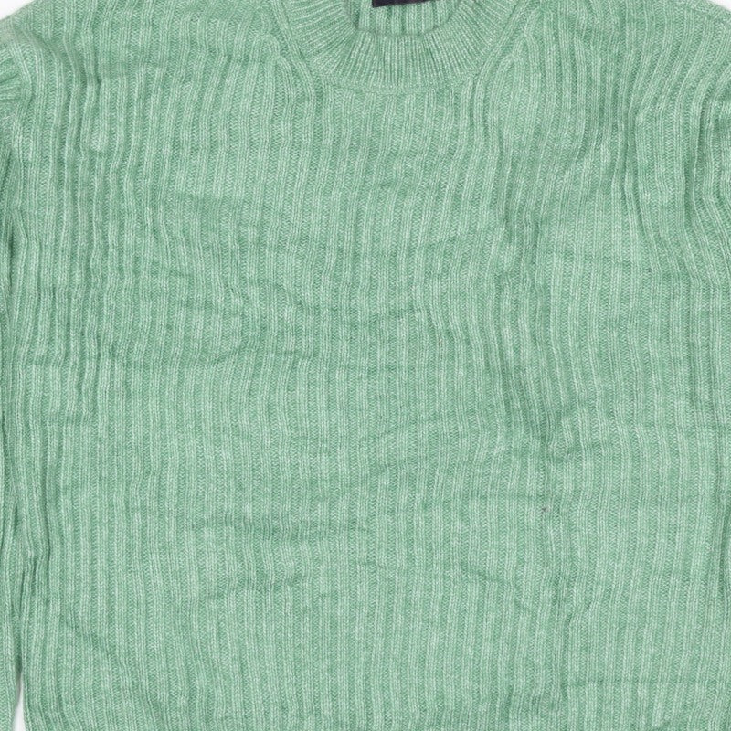 Marks & Spencer Women Green XS Rib Knit Round Neck Pullover Jumper
