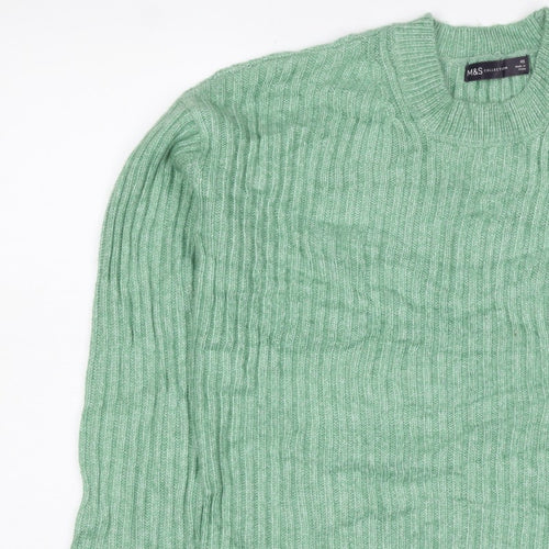 Marks & Spencer Women Green XS Rib Knit Round Neck Pullover Jumper