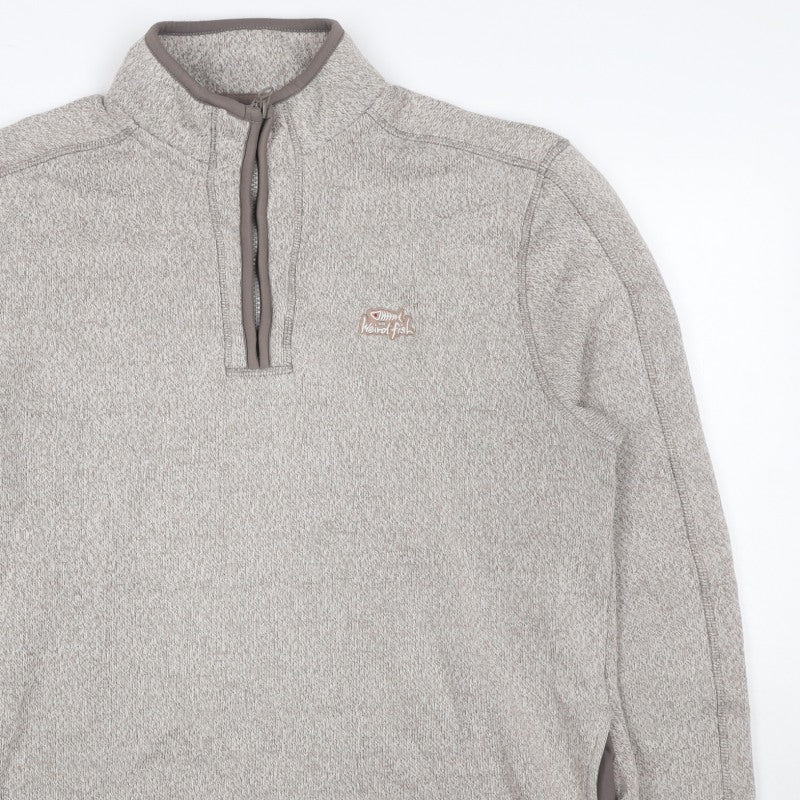 Weird Fish Men's Beige Large 1/4 Zip Fleece Sweatshirt Logo
