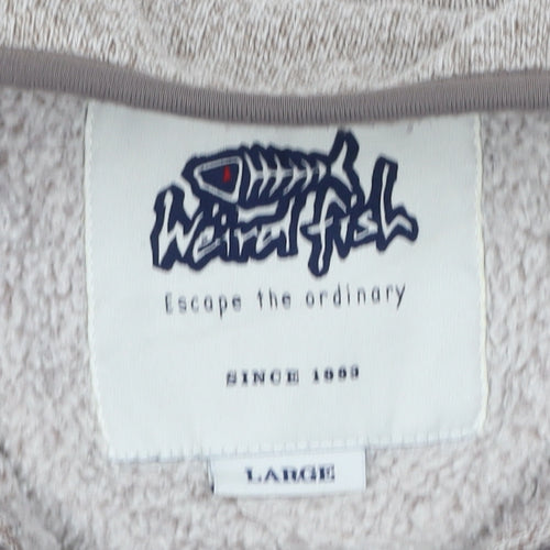 Weird Fish Men's Beige Large 1/4 Zip Fleece Sweatshirt Logo