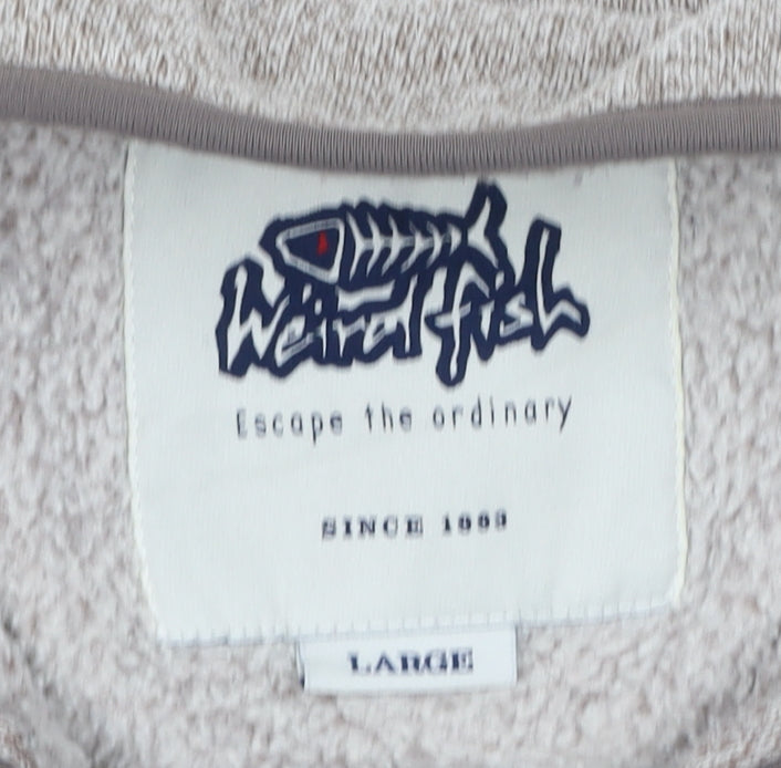 Weird Fish Men's Beige Large 1/4 Zip Fleece Sweatshirt Logo