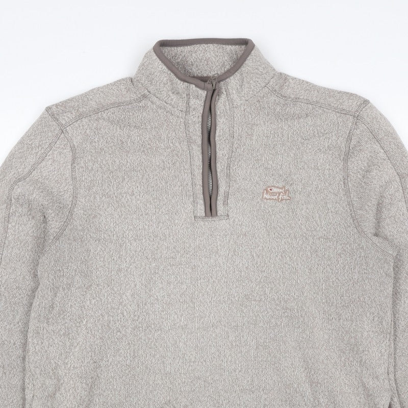 Weird Fish Men's Beige Large 1/4 Zip Fleece Sweatshirt Logo