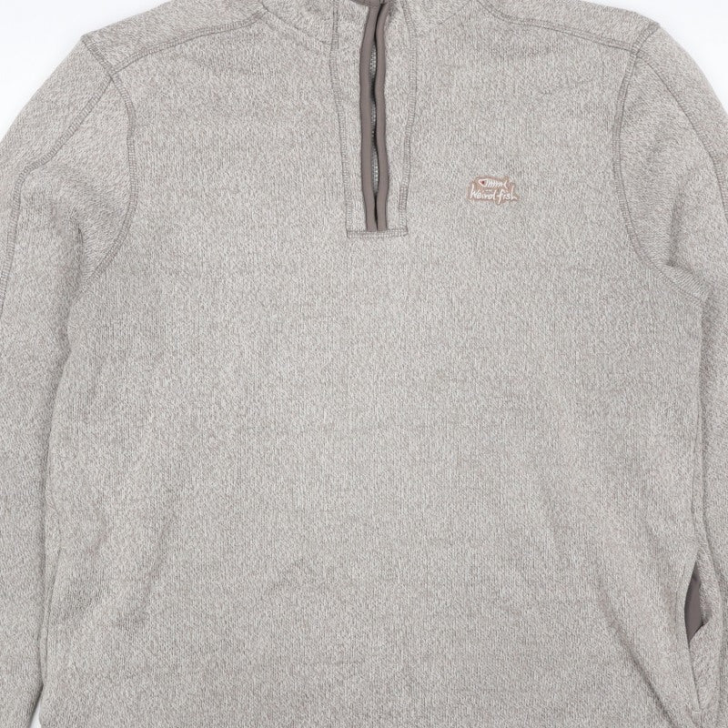 Weird Fish Men's Beige Large 1/4 Zip Fleece Sweatshirt Logo