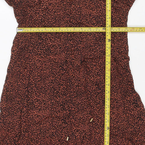 Oasis Women Orange Black UK 14 Fit & Flare Animal Print Tie Dress