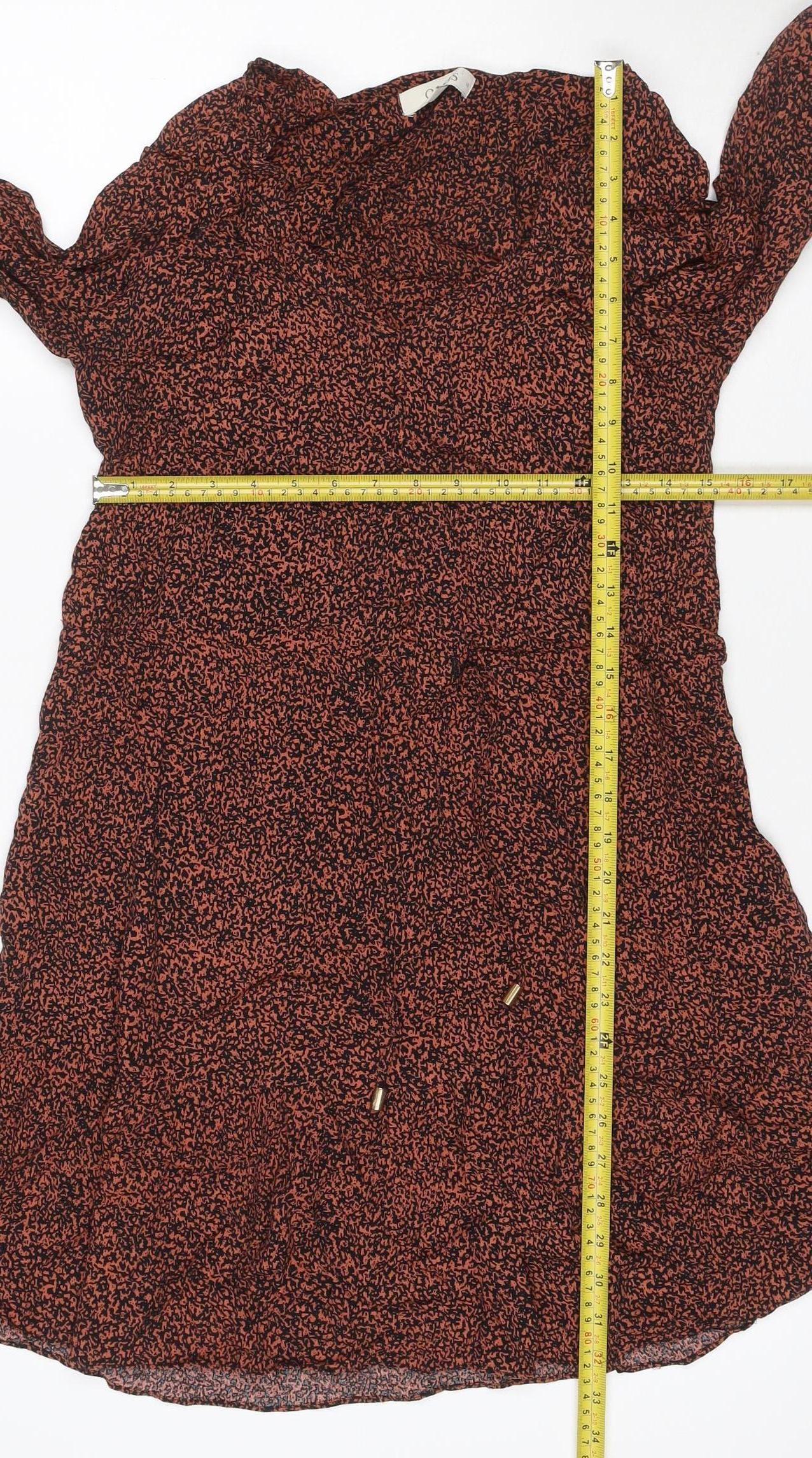 Oasis Women Orange Black UK 14 Fit & Flare Animal Print Tie Dress