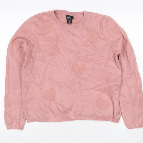 Nicole Miller Women Pink L Heart Crew Neck Knit Pullover Jumper