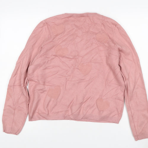 Nicole Miller Women Pink L Heart Crew Neck Knit Pullover Jumper