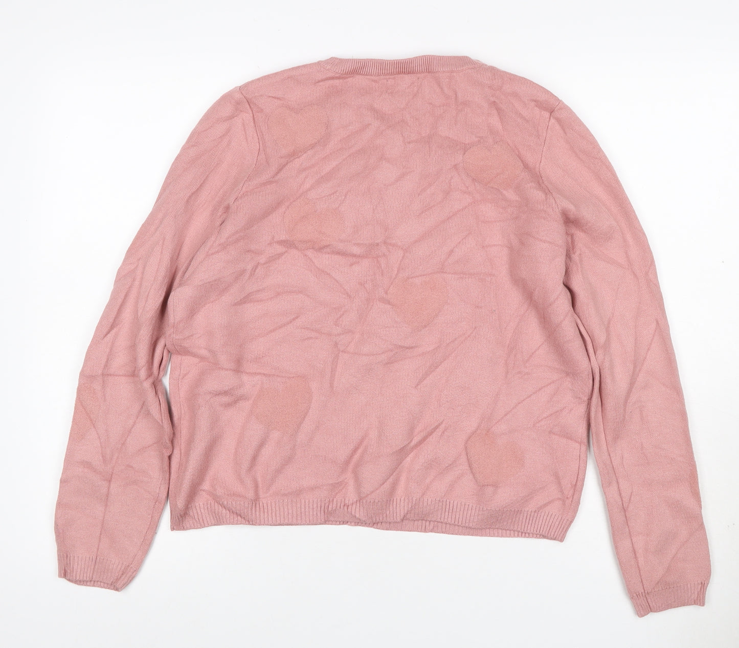 Nicole Miller Women Pink L Heart Crew Neck Knit Pullover Jumper