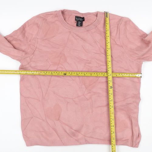 Nicole Miller Women Pink L Heart Crew Neck Knit Pullover Jumper