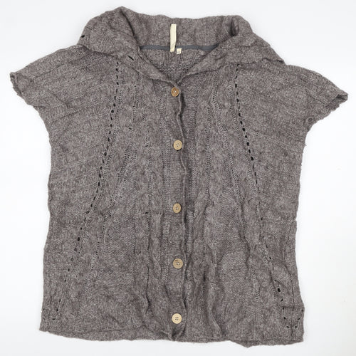White Stuff Women Grey S Cable Knit Short Sleeve Button Cardigan