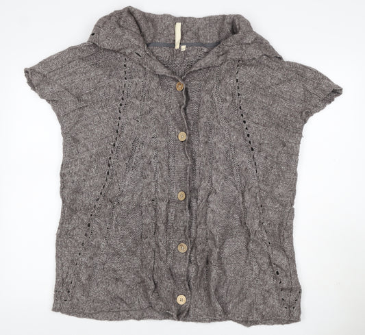 White Stuff Women Grey S Cable Knit Short Sleeve Button Cardigan