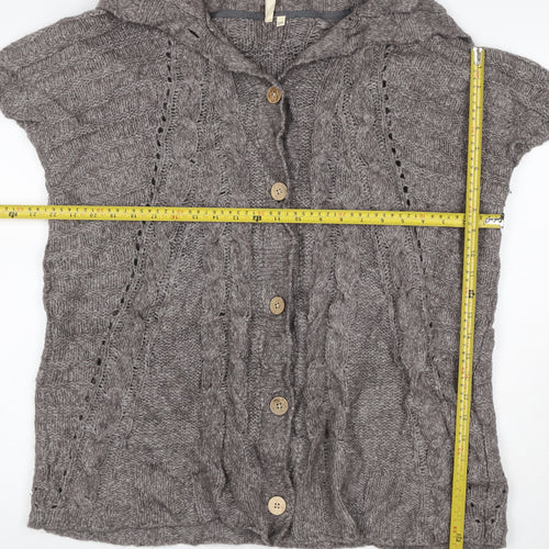 White Stuff Women Grey S Cable Knit Short Sleeve Button Cardigan