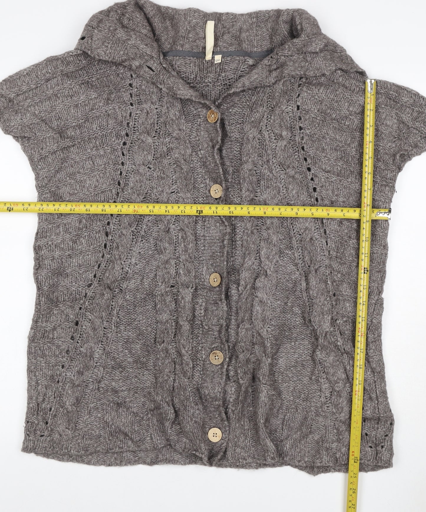 White Stuff Women Grey S Cable Knit Short Sleeve Button Cardigan
