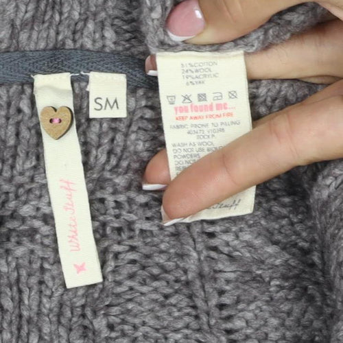 White Stuff Women Grey S Cable Knit Short Sleeve Button Cardigan