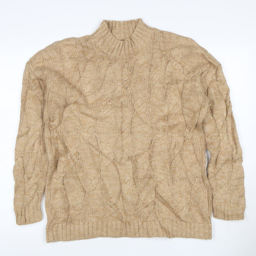 Lands' End Women's Beige S Cable-Knit Mock Neck Cotton Blend Jumper