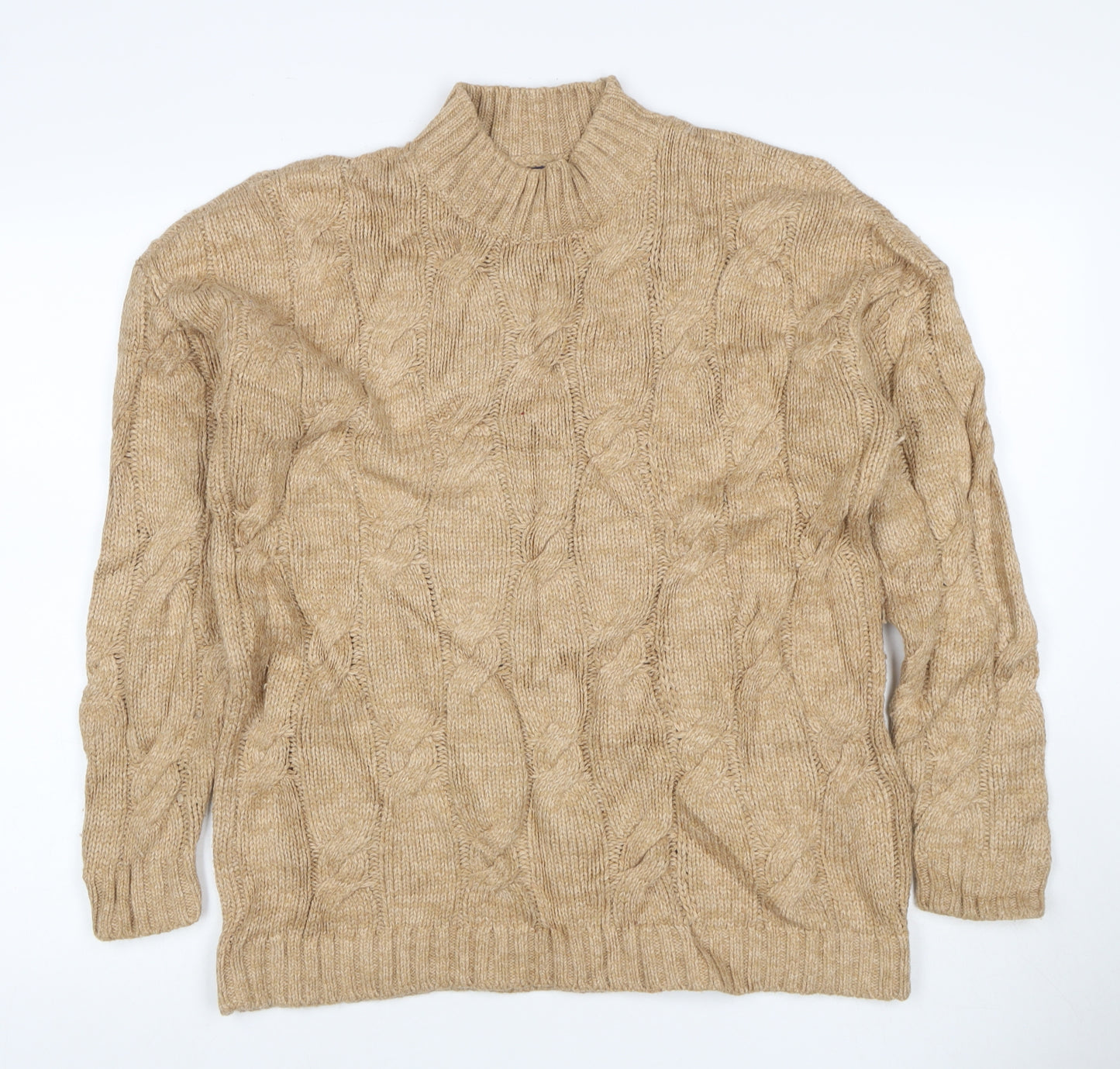 Lands' End Women's Beige S Cable-Knit Mock Neck Cotton Blend Jumper