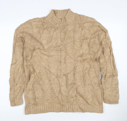 Lands' End Women's Beige S Cable-Knit Mock Neck Cotton Blend Jumper