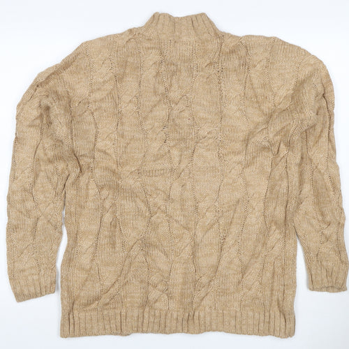 Lands' End Women's Beige S Cable-Knit Mock Neck Cotton Blend Jumper