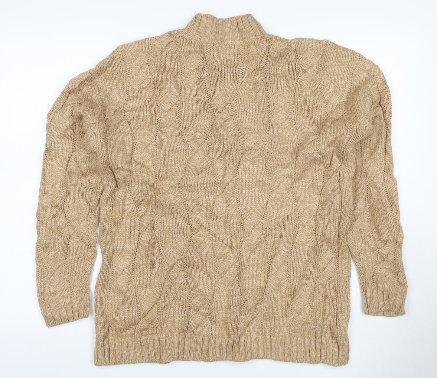 Lands' End Women's Beige S Cable-Knit Mock Neck Cotton Blend Jumper
