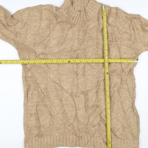 Lands' End Women's Beige S Cable-Knit Mock Neck Cotton Blend Jumper