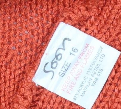 Denis-R G22 Women’s Orange Size 16 Wrap Cardigan Open Knit
