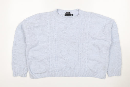 DKNY Jeans Women’s Blue UK 12 Cable Knit Crew Neck Pullover Jumper