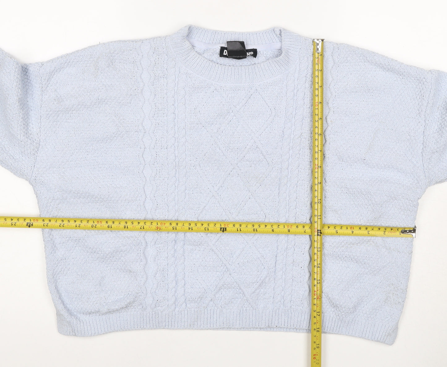 DKNY Jeans Women’s Blue UK 12 Cable Knit Crew Neck Pullover Jumper