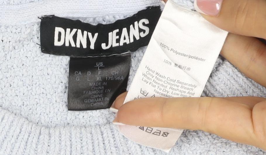 DKNY Jeans Women’s Blue UK 12 Cable Knit Crew Neck Pullover Jumper