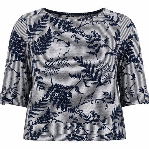 Per Una Women’s Blue UK 12 Jersey 3/4 Sleeve Fern Stripe Top