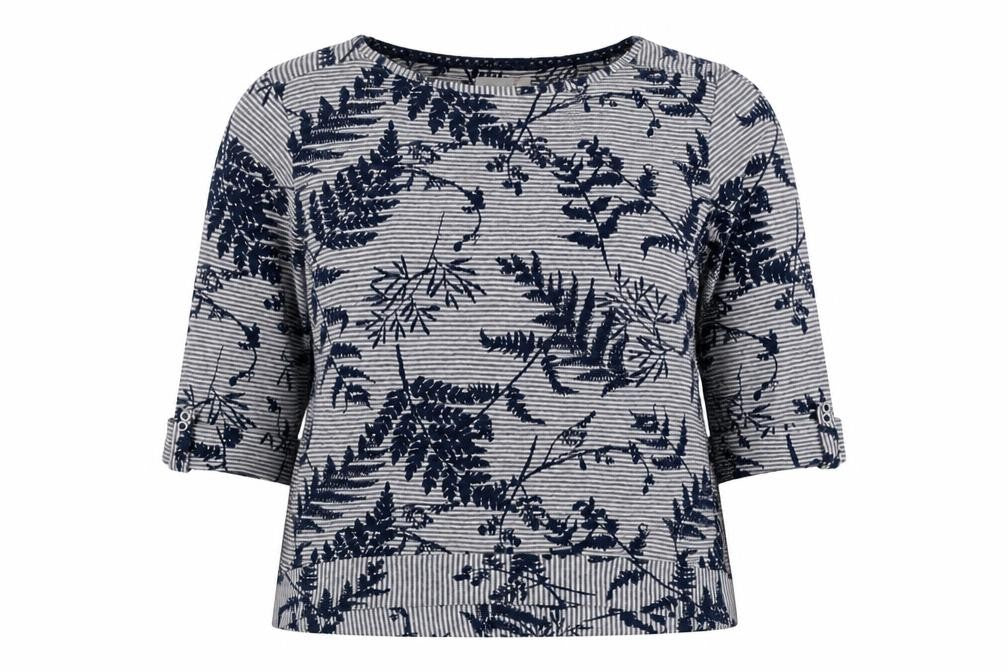 Per Una Women’s Blue UK 12 Jersey 3/4 Sleeve Fern Stripe Top