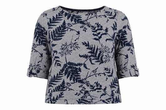 Per Una Women’s Blue UK 12 Jersey 3/4 Sleeve Fern Stripe Top