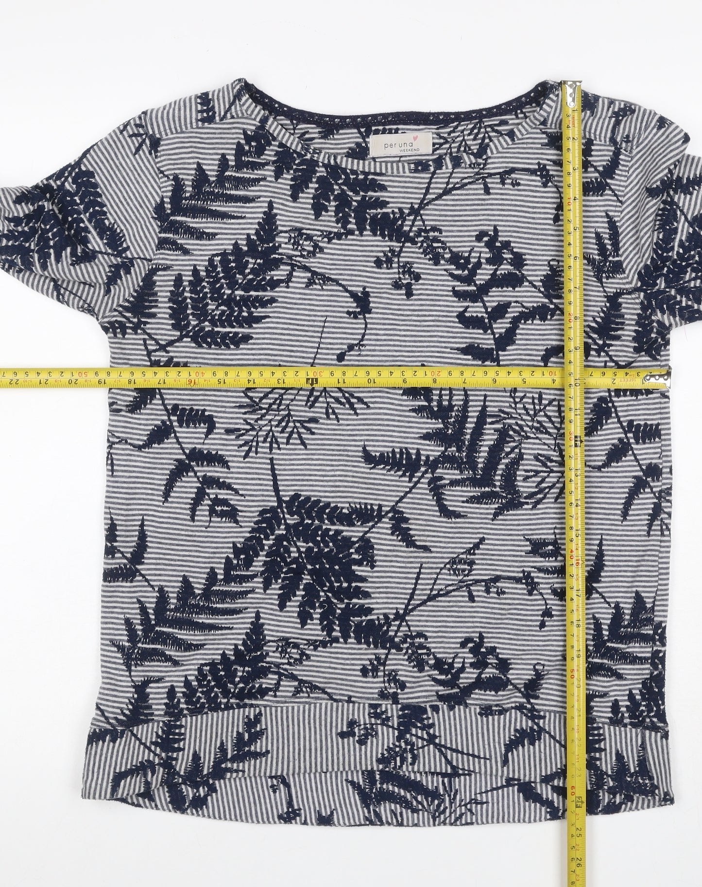 Per Una Women’s Blue UK 12 Jersey 3/4 Sleeve Fern Stripe Top