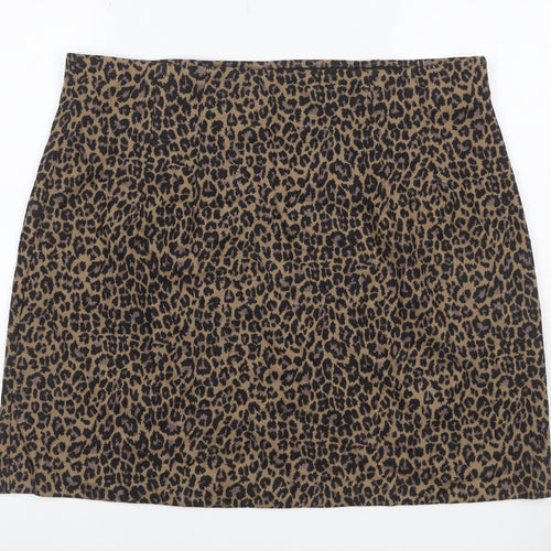 Marks and Spencer Women Brown Leopard Print UK 20 Pencil Mini Skirt Stretch