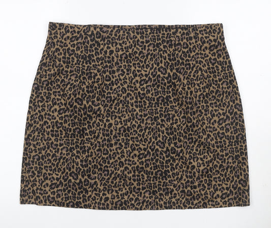 Marks and Spencer Women Brown Leopard Print UK 20 Pencil Mini Skirt Stretch