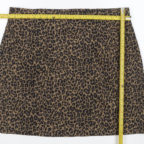 Marks and Spencer Women Brown Leopard Print UK 20 Pencil Mini Skirt Stretch