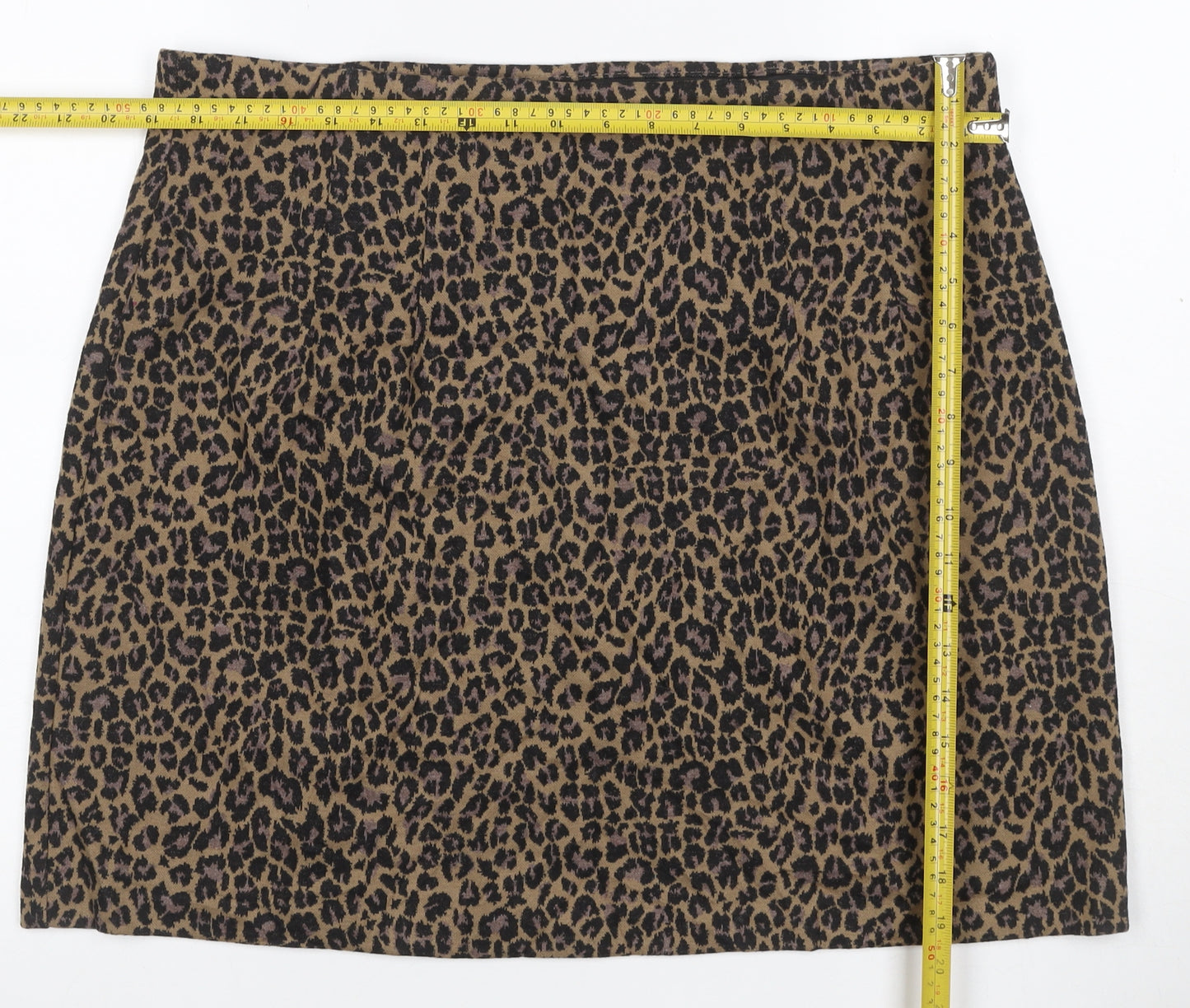 Marks and Spencer Women Brown Leopard Print UK 20 Pencil Mini Skirt Stretch