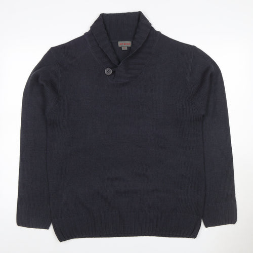 Jet Black Men's Black XL Shawl Collar Button Knit Pullover Jumper