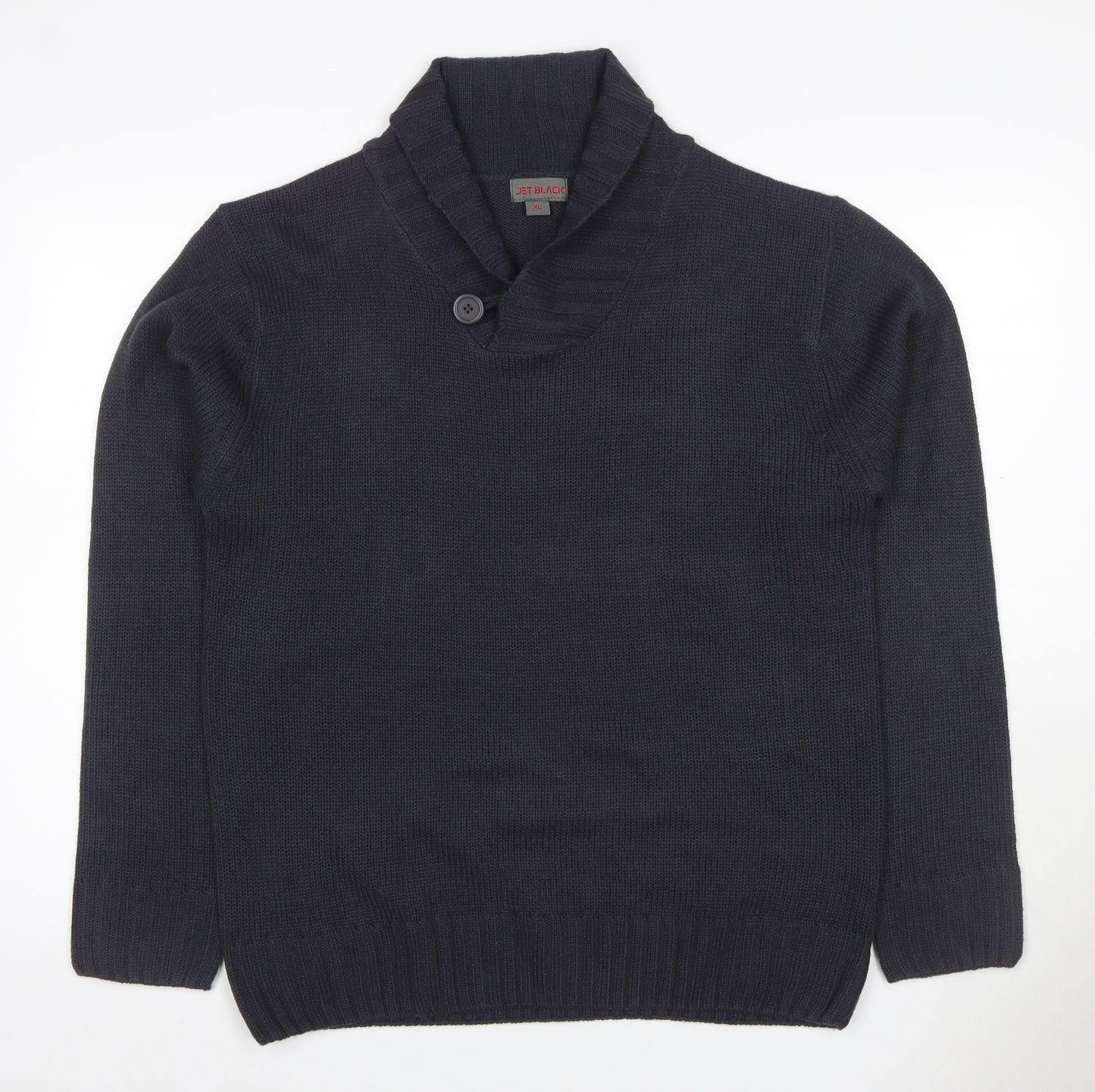 Jet Black Men's Black XL Shawl Collar Button Knit Pullover Jumper