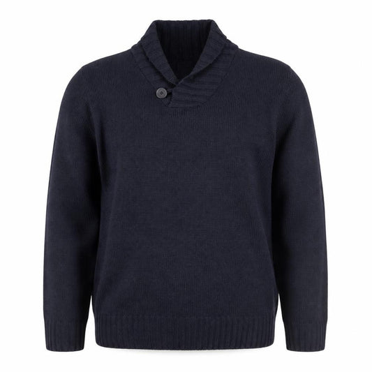Jet Black Men's Black XL Shawl Collar Button Knit Pullover Jumper