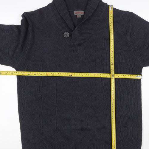Jet Black Men's Black XL Shawl Collar Button Knit Pullover Jumper