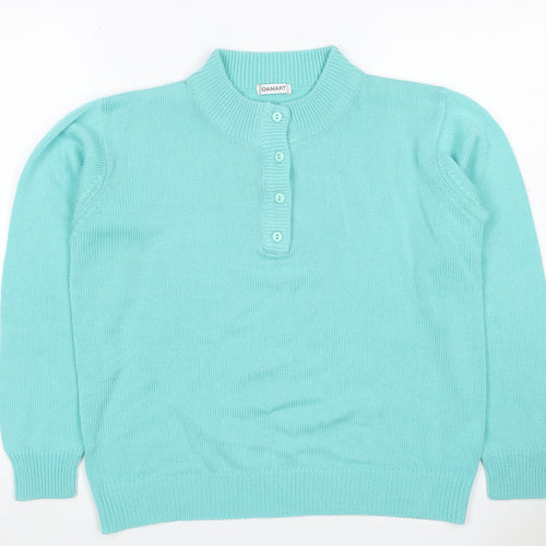 Damart Women Blue UK 14/16 Henley High Neck Acrylic Knit Jumper