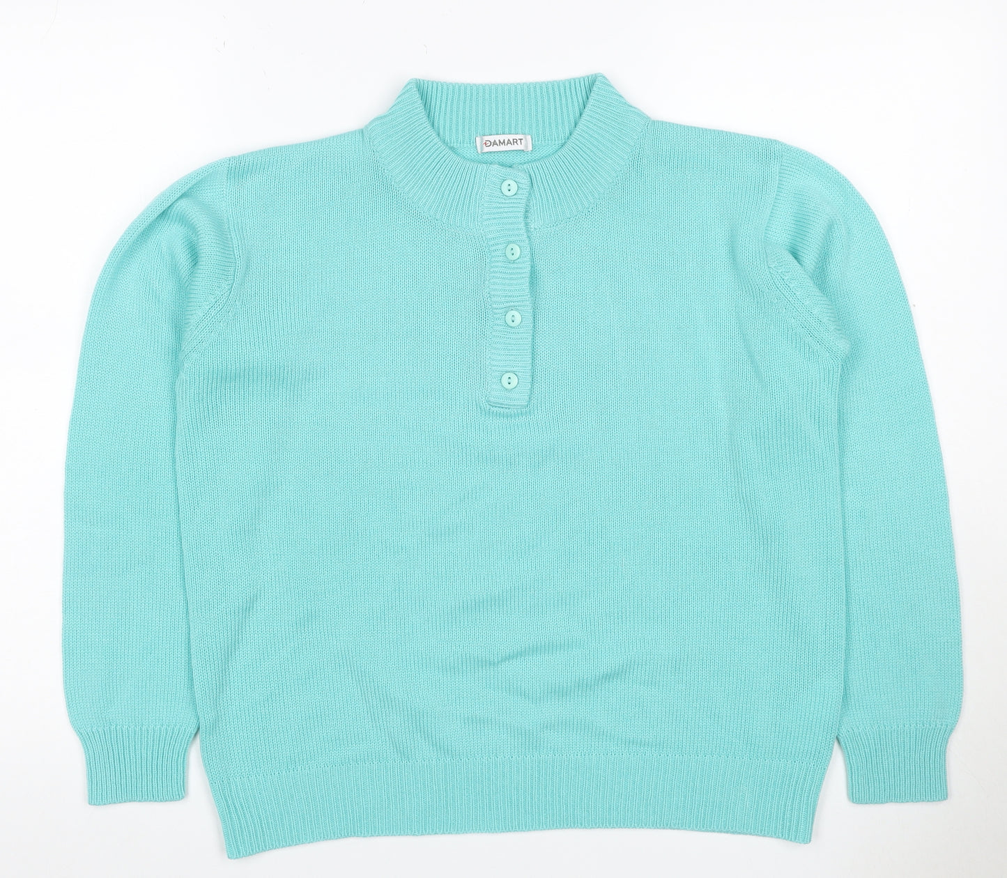 Damart Women Blue UK 14/16 Henley High Neck Acrylic Knit Jumper