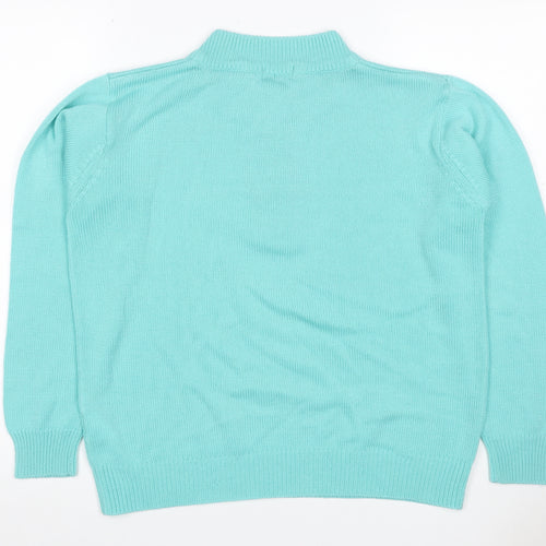 Damart Women Blue UK 14/16 Henley High Neck Acrylic Knit Jumper