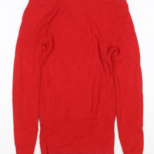 Marks & Spencer Women Red UK 8 Rib Knit Crew Neck Cotton Pullover