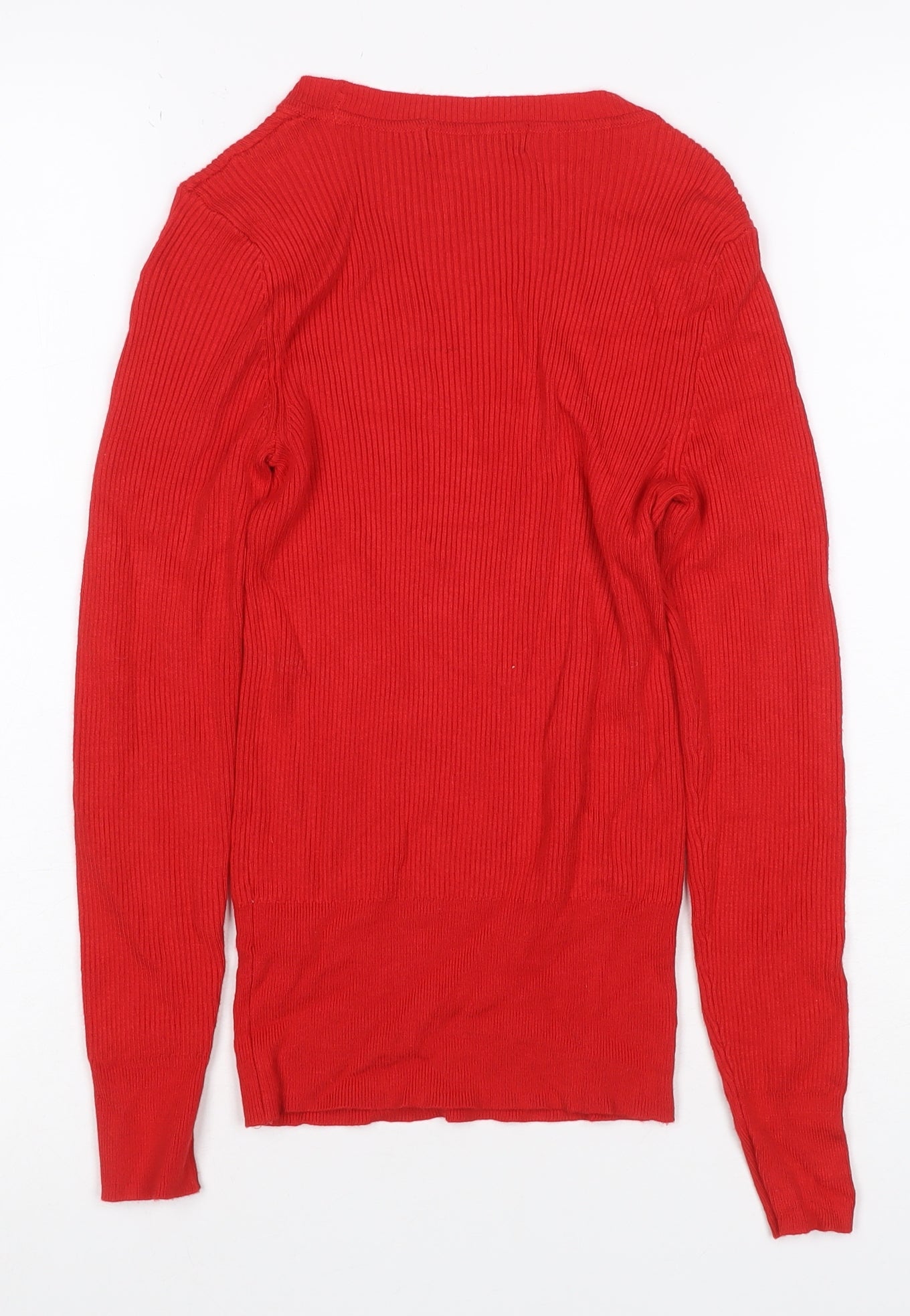 Marks & Spencer Women Red UK 8 Rib Knit Crew Neck Cotton Pullover