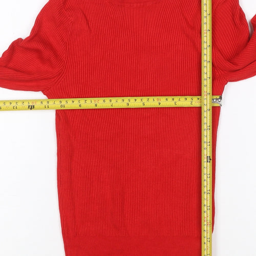 Marks & Spencer Women Red UK 8 Rib Knit Crew Neck Cotton Pullover