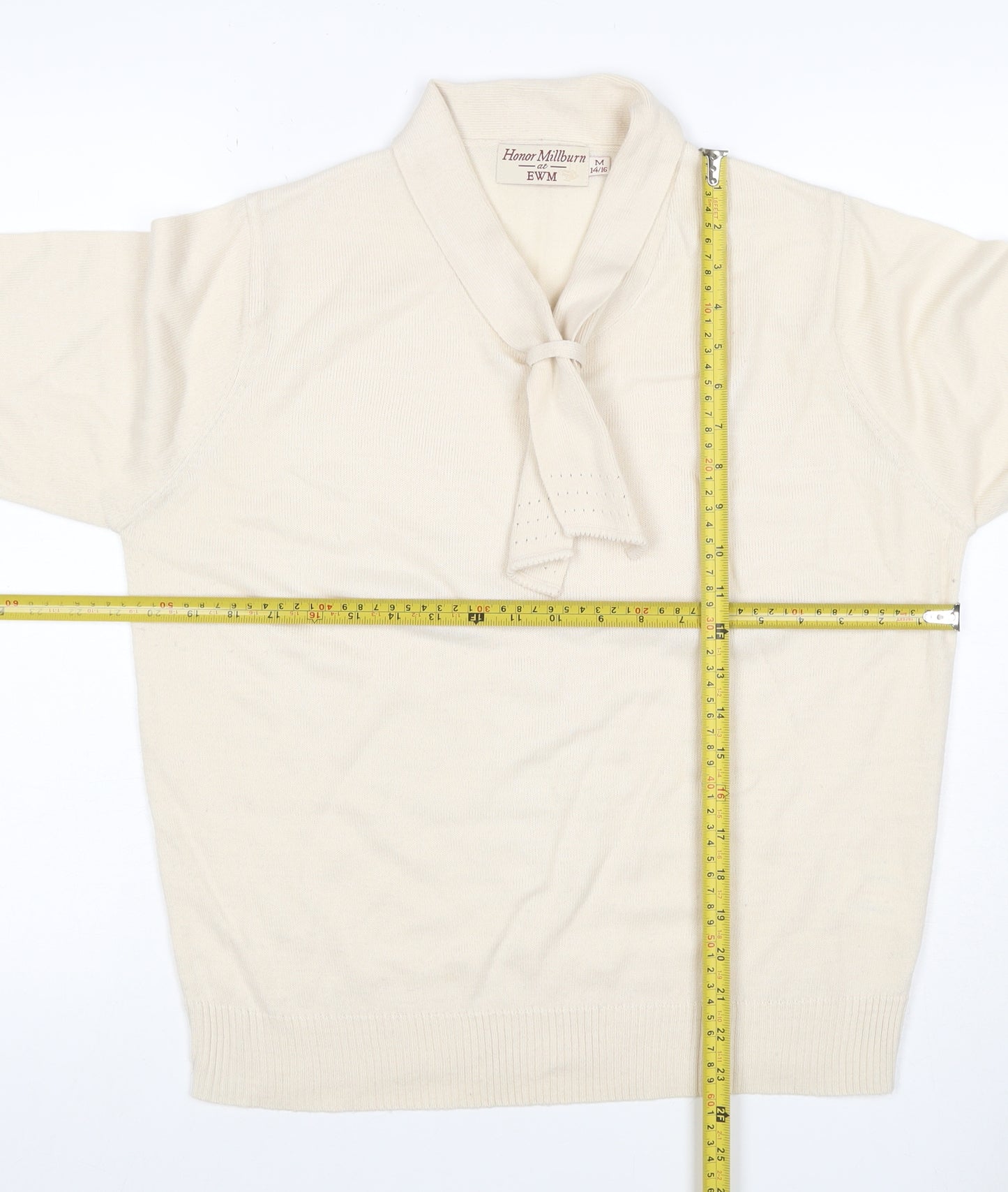 Honor Millburn EWM Women Ivory Size 14 V-Neck Tie Pullover Jumper