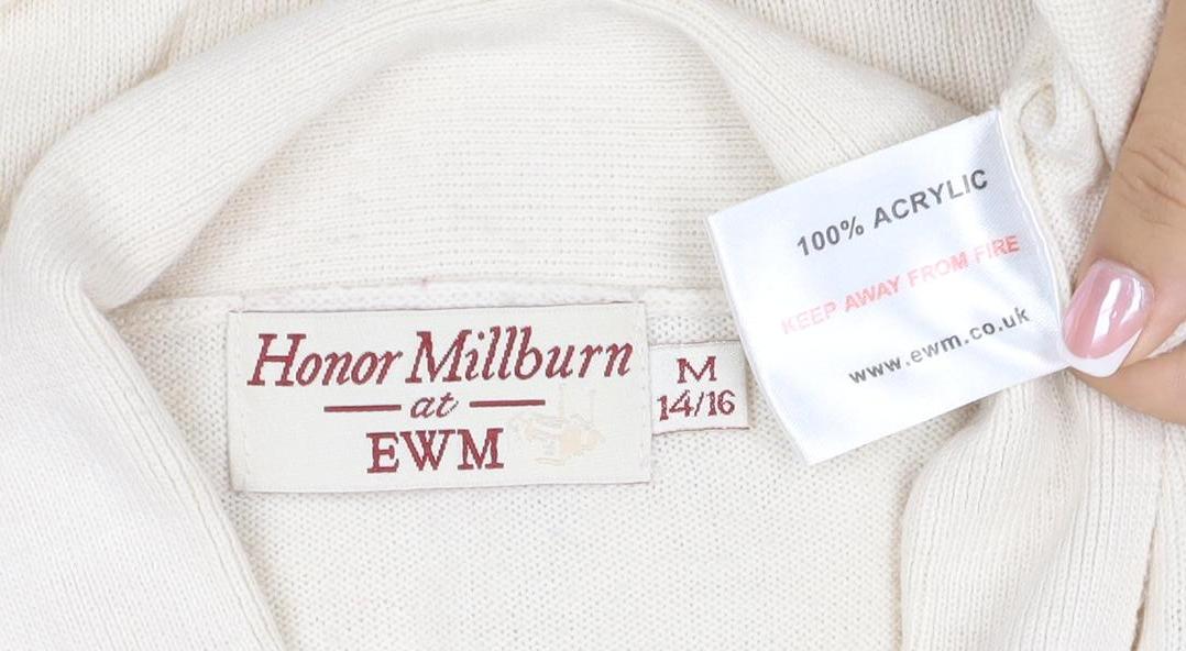 Honor Millburn EWM Women Ivory Size 14 V-Neck Tie Pullover Jumper